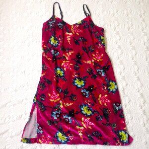 Anthropologie Velvet Slip Dress Pink Floral Sleeveless V Neck Knee Medium Women